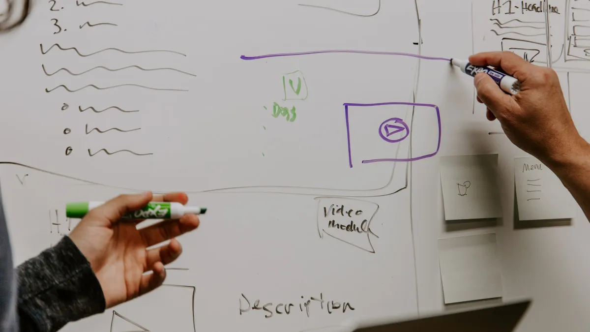 Two people planning at a whiteboard, illustrating how agents are coordinated in agentic AI