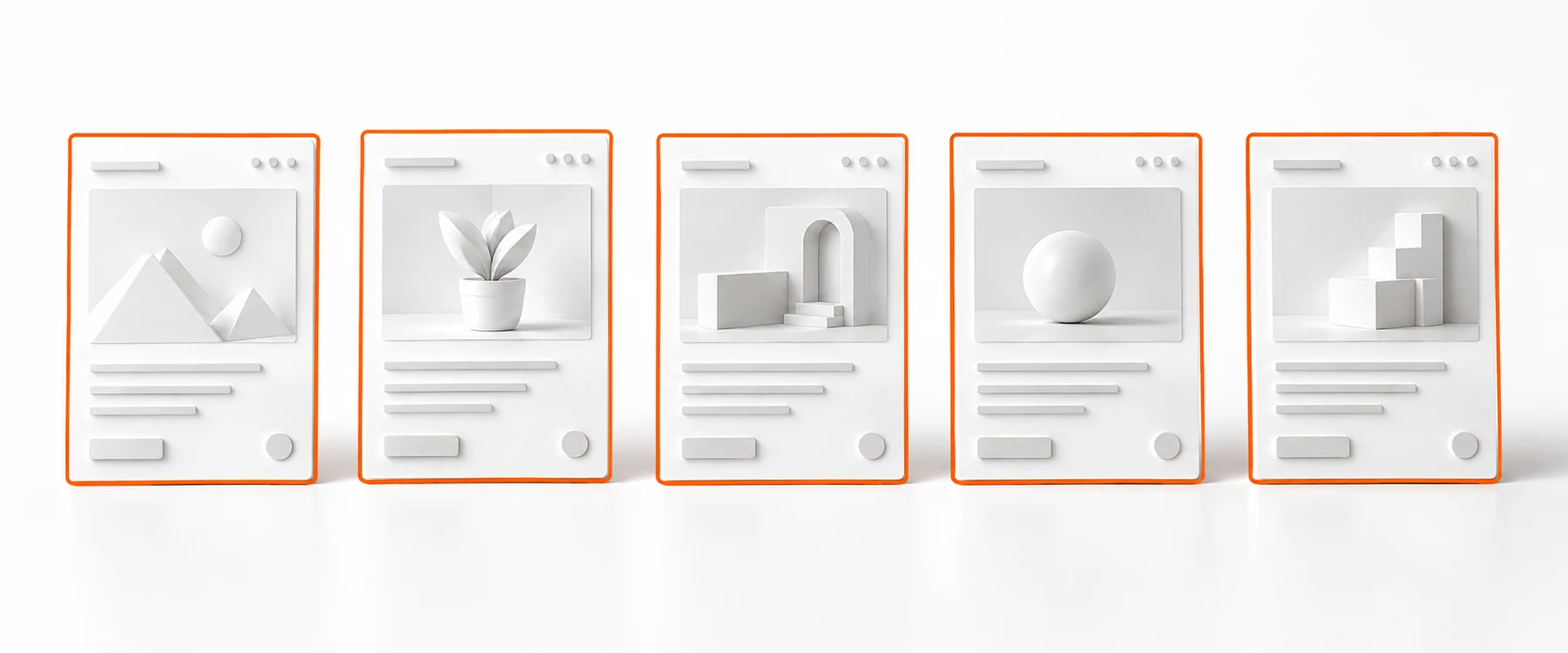AI-generated model: a row of white web page cards, each with a clear orange focus outline, laid out like a table of contents