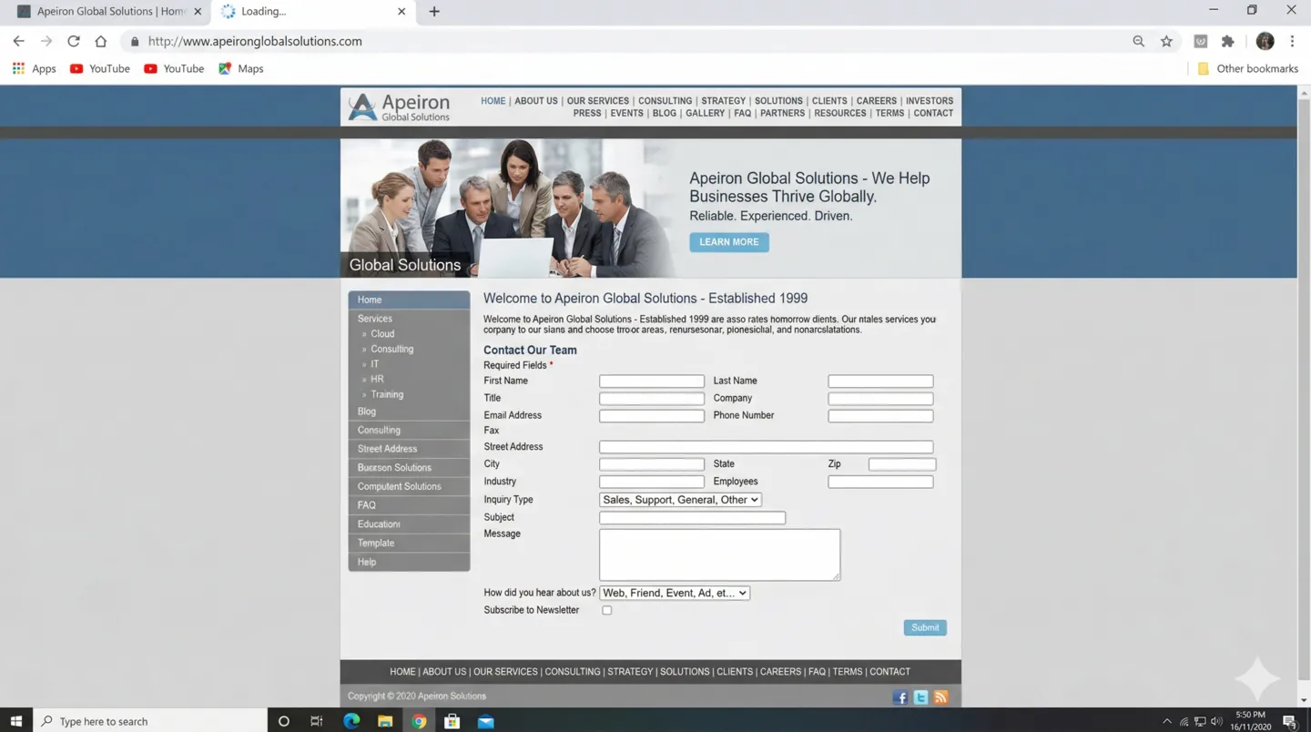Manchester financial advisory firm website before FactoryJet redesign — slow, outdated WordPress theme