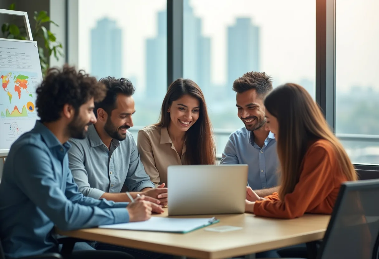 A digital marketing team in a Kolkata office reviewing a marketing strategy together