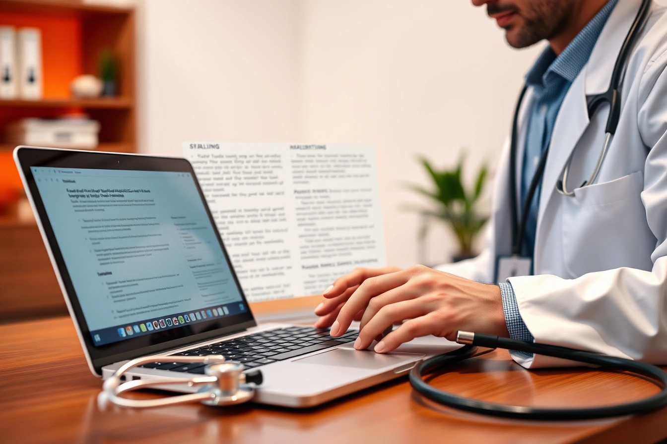 Medical professional reviewing E-E-A-T compliant healthcare content with peer-reviewed citations