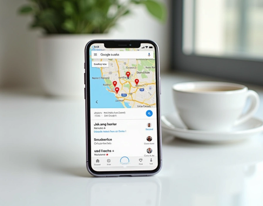 Smartphone displaying Google Maps local search near me results for Austin Texas SEO businesses