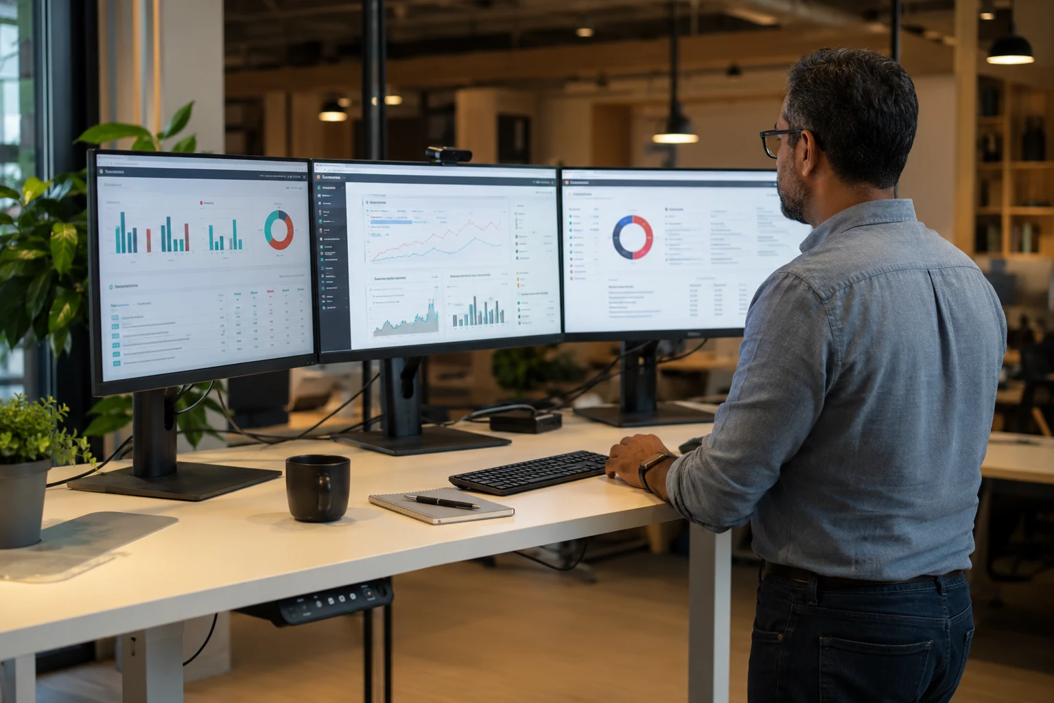 Multiple dashboards showing a B2B ecommerce store connected to ERP, OMS, and inventory systems