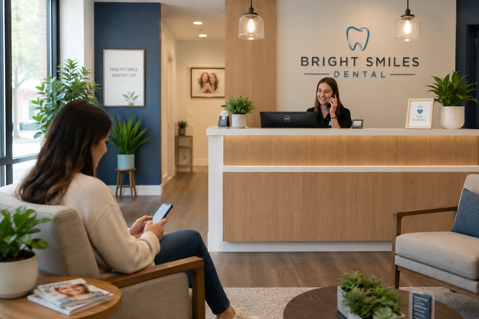 Front desk of a Boise clinic taking a patient call generated by local SEO in Boise, Idaho