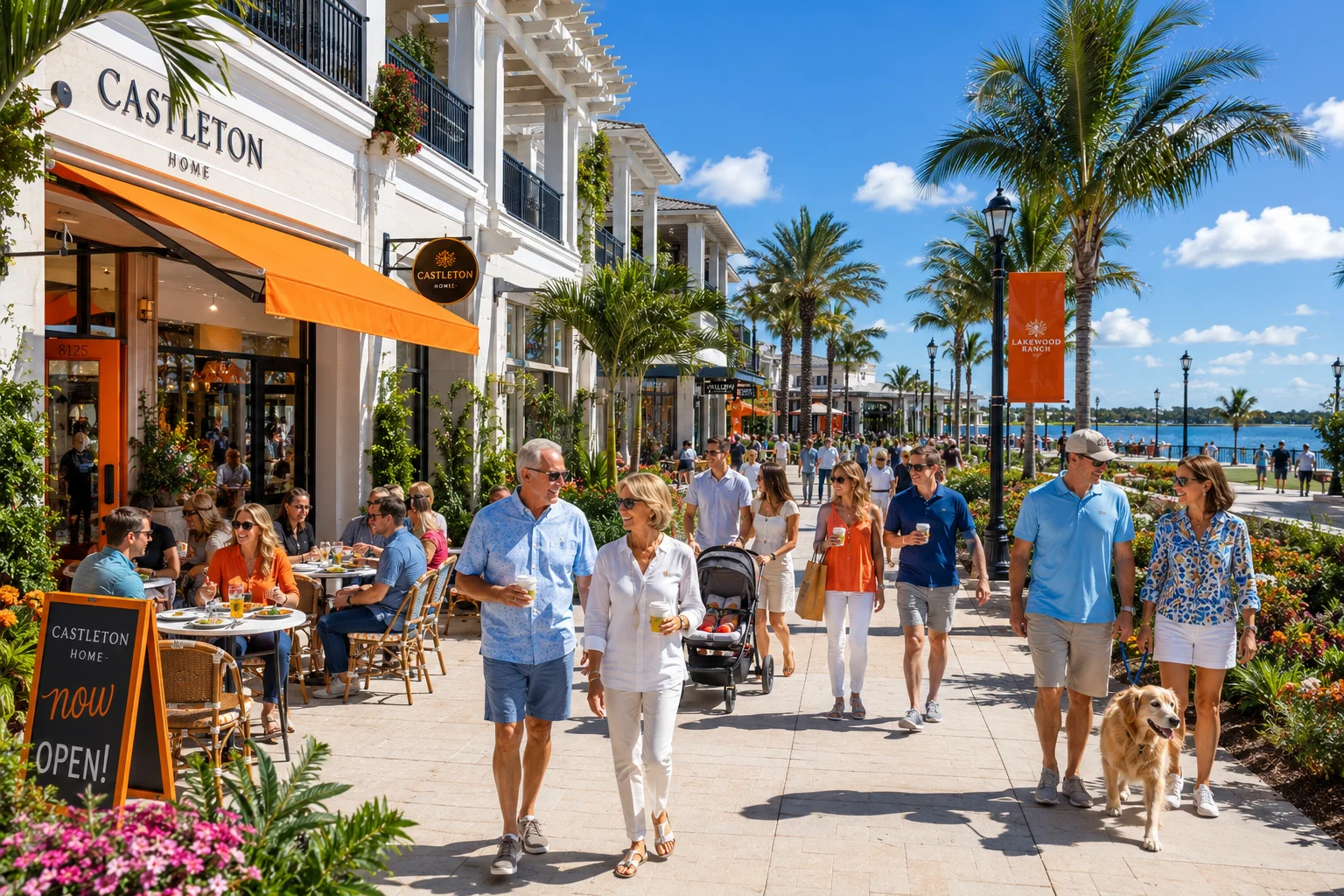 Streets and retail at a Lakewood Ranch, Florida town centre where local businesses compete for map pack visibility