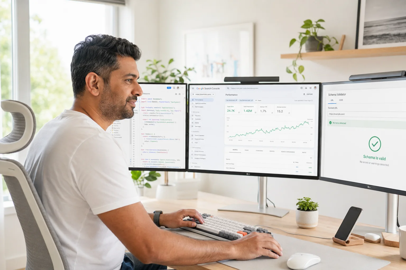 An engineer reviewing structured page markup and crawler access settings