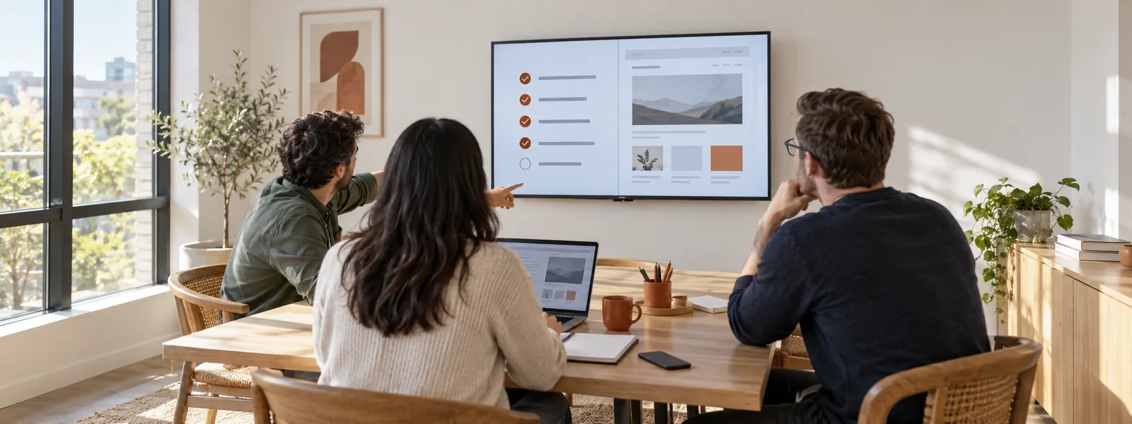 Illustrative product team reviewing a website release together